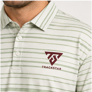 Polo de Manga Corta para Hombre Trackstar, Color Verde Salvia con Rayas Crema, Cuello con Botones, Estilo Casual para Golf, con Logotipo Personalizado - Product Image 5