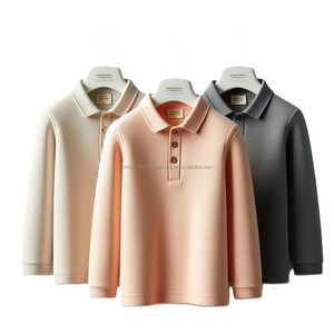 เสื้อโปโลผ้าฝ้ายถักแขนยาวสำหรับเด็กผู้ชายสีทึบปกเสื้อแบบพับลงมีกระดุมเสื้อโปโลแบบแห้งเร็วตัวเลือกขนาดพิเศษ - Product Image 2