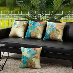 Turquoise Gold 18x18 Inch Modern Decorative Cushion Covers Set of 4 Teal Gold <b>Throw</b> <b>Pillow</b> Cases - Product Image 3