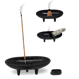 Private Label Black Cast Metal Incense Holder Bowl Oval 3 Leg <b>Smudge</b> Bowl <b>Stick</b> Cone Burner Manufacturer - Product Image 2