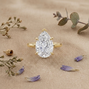 Bague solitaire en or 14 carats avec diamant taille poire, bague de fiançailles minimaliste, bague de mariage avec diamant de laboratoire pour femme - Product Image 3