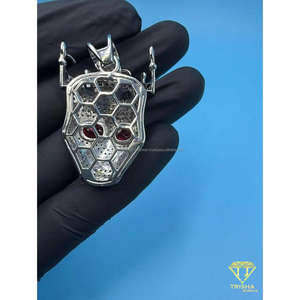 จี้รูปมงกุฎหัวกะโหลกประดับเพชรโมอิสซาไนต์สีแดง ทำจากเงินแท้ 925 สไตล์ฮิปฮอป - Product Image 4