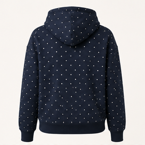 Sweat à capuche personnalisable pour femme, bleu encre profond, coupe décontractée, à pois micro-espacés, en molleton de coton brossé - Product Image 2