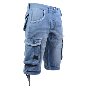 Pantalones Cortos Cargo de Mezclilla Lavado Claro para Hombre, con Múltiples Bolsillos, Estilo Casual y Utilitario, Fabricados en Algodón Pesado, Ideales para Verano - Product Image 1