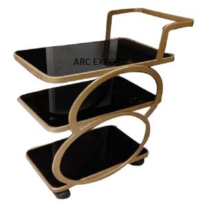 <b>Black</b> Luxury Shiny Color With Stylish 3 Layer Fancy Decorative Modern Unique New Latest Design for Hotel Ware Serving <b>Trolley</b> - Product Image 1