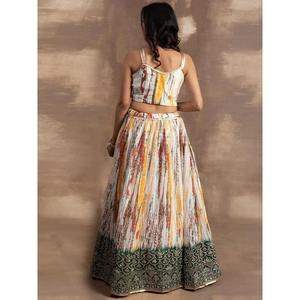 Awesome White & Green Sequins Chinon Events Wear <b>Lehenga</b> Choli - Product Image 4
