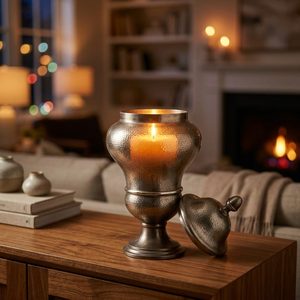 Pot à bougie artisanal en laiton de 15,5 cm, finition nickel vieilli, effet mercure chatoyant, luxueux pot d'apothicaire Ogee pour la décoration intérieure, les hôtels, les mariages et les tables - Product Image 2
