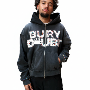 Sudadera con capucha de alta calidad al por mayor, OEM, con logo personalizado impreso y con pedrería, para hombre, de color sólido, con cremallera, en dos colores, cómoda. - Product Image 4