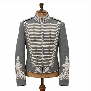 Veste Hussar Unisexe en Coton et Nylon Respirant à Manches Courtes, Broderie Blanche, Boutons Dorés, Manteau Formel Croisé pour Adulte - Product Image 4
