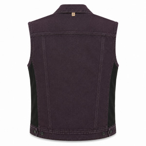Gilet en jean vintage pour homme avec logo personnalisé, couleur prune foncé premium, sans manches, avec panneaux latéraux noirs, en coton écologique, style streetwear - Product Image 3