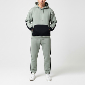 2026 Top Selling Men Hooded Tracksuit Color Blocking Gray <b>Black</b> Cotton Casual Sweatshirt <b>Pants</b> Set Regular Fit Autumn Wear - Product Image 3