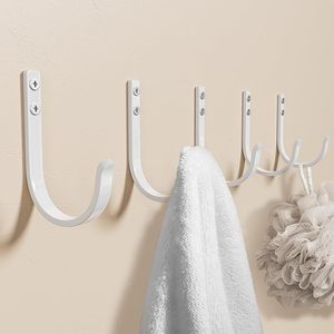 White Wall Mounted Single Prong J Shape Coat Hooks for <b>Hanging</b> Clothes Hats Towels Bags Robes Keys Entryway Bathroom Bedroom Ki - Product Image 1