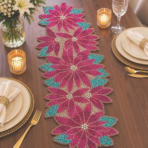 Salvamanteles Hecho a Mano con Cuentas, Bordado de Flores Rosas, Tela con Cuentas de Vidrio, Decoración del Hogar, Punto de Cruz y Bordado - Product Image 1
