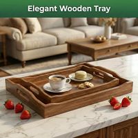 Premium natuurlijke acacia houten serveerschaal met verhoogde rand, multifunctionele schaal voor het presenteren van eten voor restaurant, hotel en thuis.