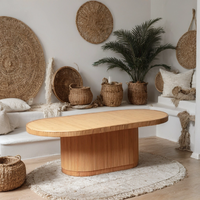 Table basse ovale en bois de manguier, table centrale en bois massif pour salon, meuble moderne pour la zone canapé, décoration d'appoint pour la maison.
