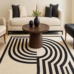 Black Beige Geometric Line <b>Rug</b> Modern Abstract <b>Hand</b> <b>Tufted</b> Area Carpet Soft Thick Indoor <b>Rug</b> for Living Room Bedroom Home Decor - Product Image 1