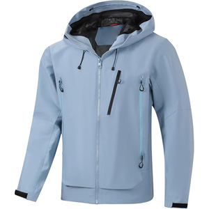 Veste coupe-vent à capuche pour homme, couleur unie, fermeture éclair, style workwear, vêtements d'extérieur pour l'automne, matière polyester - Product Image 1