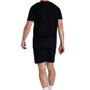 Conjunto de Camiseta y Pantalones Cortos Casuales de Verano para Hombre, Cuello Redondo, Tejido de Punto, Color Sólido, Transpirable, Algodón, Serigrafiado - Product Image 2