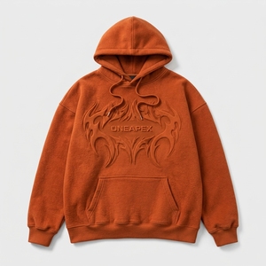 <b>Men's</b> <b>Orange</b> Hoodie Oversized Embossed Hoodie Streetwear Pullover Hooded <b>Sweatshirt</b> Front Logo Wholesale - Product Image 6