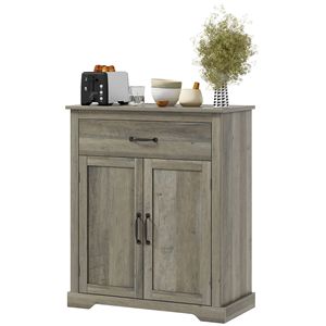 Gray Sideboard Buffet <b>Table</b> with <b>Adjustable</b> Shelf Storage Cabinet with Double Doors and Drawer for Kitchen Organization - Product Image 1