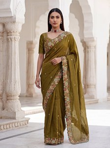 Sari Tradicional Indio de Seda NiMa Creations con Borde Bordado de Secado Rápido para Bodas y Fiestas, Largo hasta el Suelo, Corte Regular para Mujer - Product Image 3