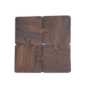 <b>Puzzle</b> Shaped Wooden Coasters Durable Olive Wood Coaster Set With Holder Non-Slip Square Wooden Mats & Pads for Everyday Use - Product Image 1