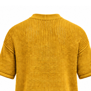 T-shirt tricoté pour homme Golden Mustard, manches courtes, col rond, texture décontractée, haut imprimé personnalisé, streetwear, mode estivale, vente en gros - Product Image 4