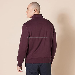Hommes Nouveau Élégant Personnalisé Surdimensionné Crop Pull Hommes À Manches Longues Colorblock Violet Demi Zip Goutte Épaule Corail Polaire - Product Image 2