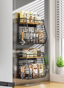 Kitchen <b>Wall</b>-Mounted <b>Storage</b> Rack 3-Tier Metal <b>Basket</b> Organizer for Pantry Cabinet Industrial Style Multi-Function Shelf - Product Image 2