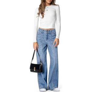 Jean droit ample vintage pour homme, 100 % coton respirant, avec broderie et patchs, taille mi-haute élastique, effet délavé - Product Image 4