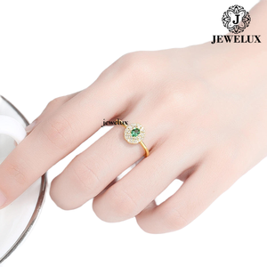 Jewelux Women's Yellow Gold Plated Gemstone <b>Ring</b> Round Brilliant Cut <b>Crystal</b> Flower Classic Style Engagement <b>Ring</b> From India - Product Image 4