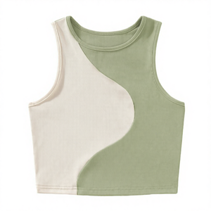 Débardeur côtelé color-block pour femme, col rond, sans manches, coupe courte, style minimaliste, respirant, en mélange de coton et élasthanne tricoté - Product Image 2