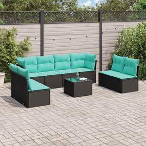 Set di divani da giardino in polyrattan nero da 9 pezzi con cuscini, eleganti mobili da esterno - Product Image 1