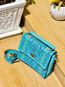 Hot Selling Vintage Fashion Western Handmade Geometric Genuine Leather Crossbody Purse Two Straps Compact Women <b>Water</b> Resistant - Product Image 1