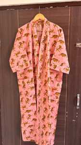 Albornoz Kimono de Algodón con Estampado de Bloques Personalizado al por Mayor, con Cinturón y Diseño Cruzado en la Cintura, Bata de Baño para Mujer - Product Image 4