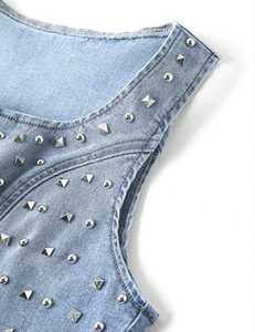 Denim Sleeveless Corset <b>Top</b> Rivet Decoration O-Neck Button Closure Eco-Friendly Breathable Elegant Sweet Style Spring Women's - Product Image 2