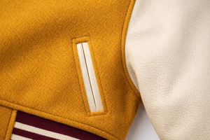 Men'<b>s</b> Mustard White Patchwork Varsity <b>Jacket</b> Preppy Style Turn-down Collar Button Front Regular Fit Winter Outerwear Genuine - Product Image 4