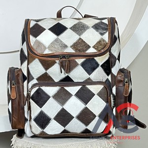 Latest OEM Checkered Pattern Handcrafted Genuine Cowhide <b>Leather</b> <b>Backpack</b> Stylish Luxury Manufacturing Bag Perfect for Travel - Product Image 1