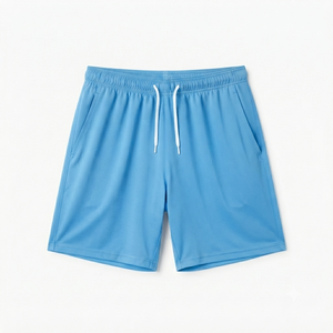 Shorts en polyester tricoté bleu clair pour homme, séchage rapide, couleur unie, style décontracté, cordon de serrage à la taille - Product Image 1