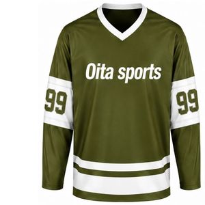 Men Olive Green <b>Ice</b> Hockey Jersey Long Sleeve Polyester Sports Uniform Match Training Team Wear Apparel - Product Image 1