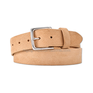 Wholesale Custom Tan Beige Genuine Suede Leather <b>Belt</b> for Men with <b>Silver</b> Alloy Pin <b>Buckle</b> Soft Roughout Texture Classic Casual - Product Image 1