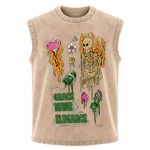Camisetas sin mangas con estampado digital y pedrería, estilo streetwear, con lavado ácido, para niños, al por mayor - Product Image 1