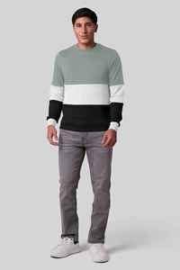 Suéter Unisex de Cuello Redondo con Bloques de Color, Corte Regular, Tejido de Punto, Informal, para Otoño, Manga Larga - Product Image 2