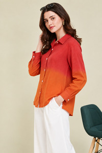 เสื้อเชิ้ตผ้าลินินไล่เฉดสีสำหรับผู้หญิง แขนยาว ปกคอปก ทรงหลวม สวมใส่สบาย เหมาะสำหรับฤดูใบไม้ผลิและฤดูร้อน สีพื้น - Product Image 4