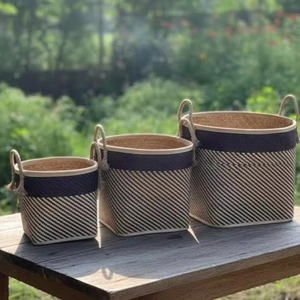 Modern Patterned Woven Storage <b>Basket</b> Set Handmade Eco Friendly Laundry <b>Hamper</b> with Rope Handles for Home Decor and Organization - Product Image 1