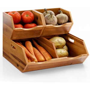 Eco-Friendly Stackable Wood <b>Storage</b> Box Open Front Pantry Organizer <b>Basket</b> For <b>Vegetables</b> Fruits And Kitchen Wooden Home - Product Image 6