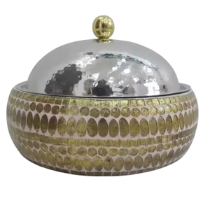 Arabic Calligraphy Chafing Dish Round Metal Casseroles with Luxury Hammered Lid Handcrafted Footwarmer Serving Food Hotpot - Product Image 1