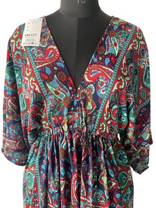 Boho Printed Midi <b>Dress</b> With Tie Neck And Three Quarter Sleeves <b>Loose</b> Fit <b>Summer</b> Casual Woven <b>Dress</b> Paisley Pattern - Product Image 3