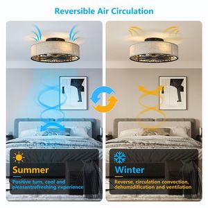 Ventilatore da soffitto a LED bianco stile rustico da 20 pollici con luci, a basso profilo, a incasso, per camera da letto, con telecomando e pale a gabbia - Product Image 3