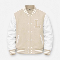 Vestes universitaires pour hommes en laine dorée et cuir véritable blanc, col rabattu, style baseball, vente en gros